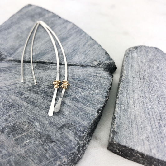 Silver and Gold Pull Through Earrings | Arc Earrings | Open Hoops | Delicate Earrings | Dainty Open Hoops | Pull Through Earrings