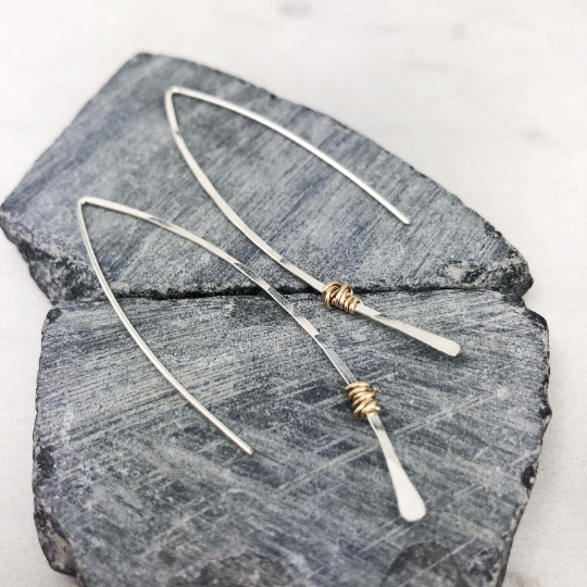 Silver and Gold Pull Through Earrings | Arc Earrings | Open Hoops | Delicate Earrings | Dainty Open Hoops | Pull Through Earrings