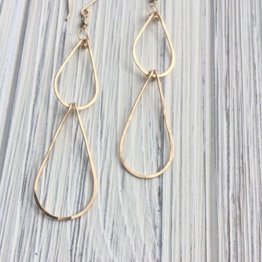 Gold Double Teardrop Earrings | Waterfall Earrings | Gold Boho Earrings | 14 K Gold Fill