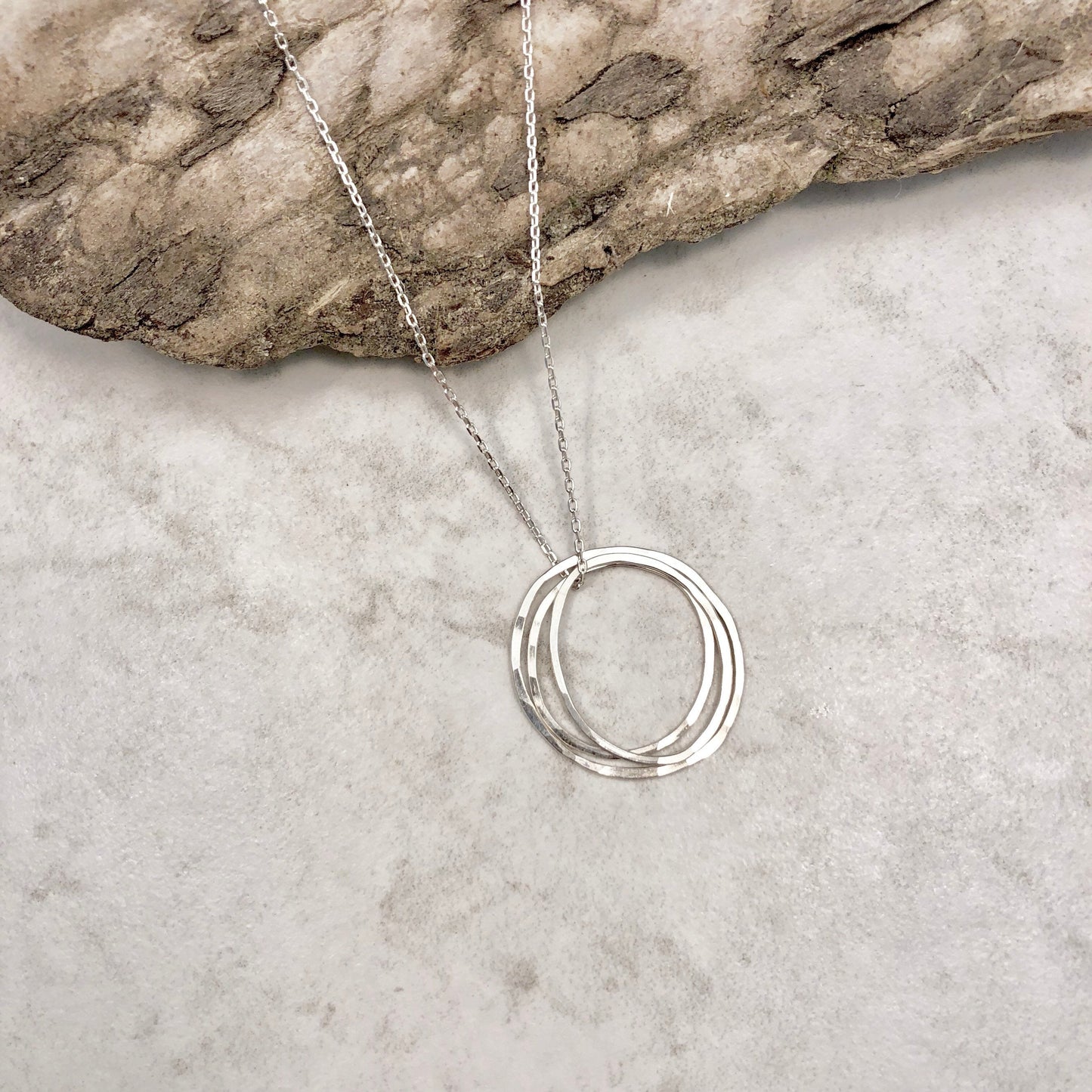 Silver Three Moon Necklace | Karma Necklace | Circle Pendant | Hammered Circle Necklace | Family Necklace | Generations Necklace | Mother Necklace | New Mom | 30th Birthday Present
