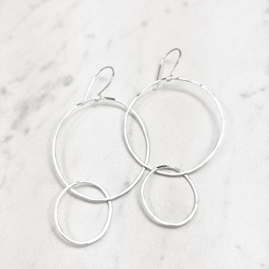 Silver Interlocking Two Circle Earrings | Linked Circle Earrings | Statement Earrings | Hoop Earrings | Silver Boho Earrings | Festival Earrings | Interlocked Circle Earrings
