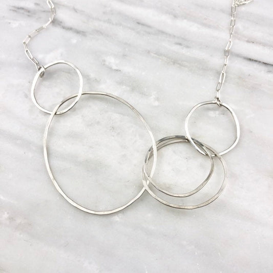 Silver Linked Circle Necklace | Silver Link Necklace | Interlocking Necklace | Statement Necklace | Silver Boho Necklace | Floating Circle Necklace | Hoop Pendant | Sterling Silver