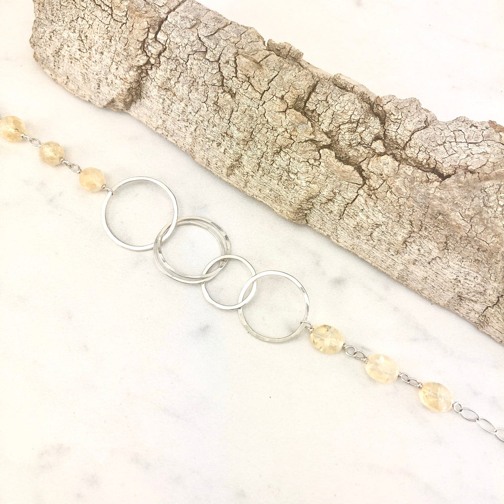 Hammered Sterling Silver Circles Bracelet with Citrine