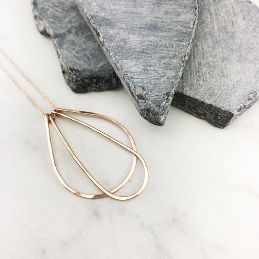 Rose Gold Art Deco NecklaceTeardrop Necklace | Layering Necklace | Hammered Pendant | Boho Necklace