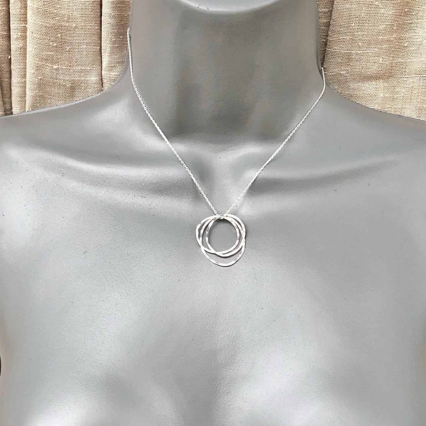 Silver Three Moon Necklace | Karma Necklace | Circle Pendant | Hammered Circle Necklace | Family Necklace | Generations Necklace | Mother Necklace | New Mom | 30th Birthday Present