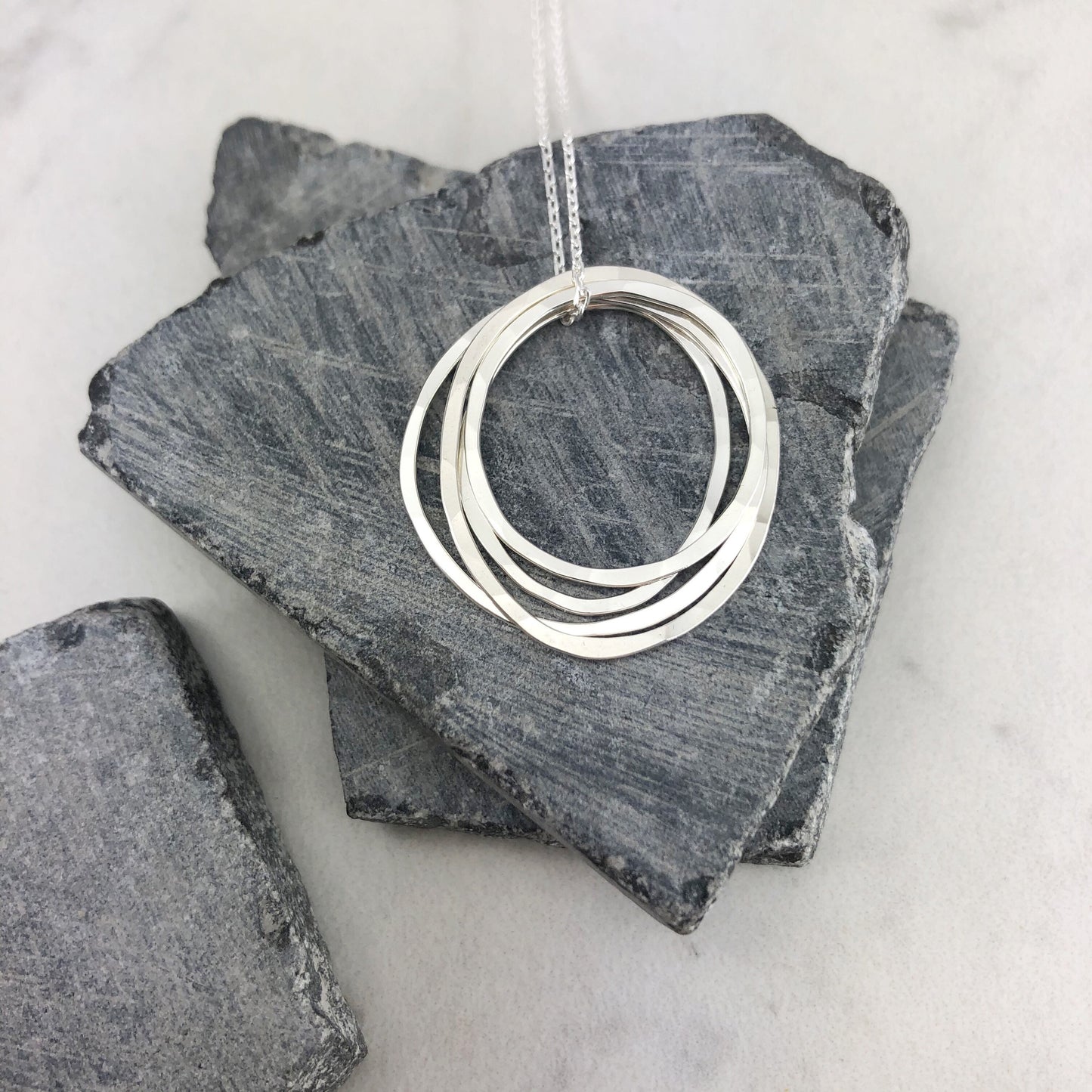 Sterling Silver Four Circle Necklace | Hammered Circle Necklace | Karma Necklace | Dainty Necklace | Family Necklace | 40th Birthday Present