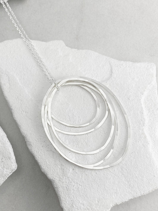 Sterling Silver Five Circle Necklace, hammered circle necklace, karma necklace, mother's necklace, eternity necklace, family necklace