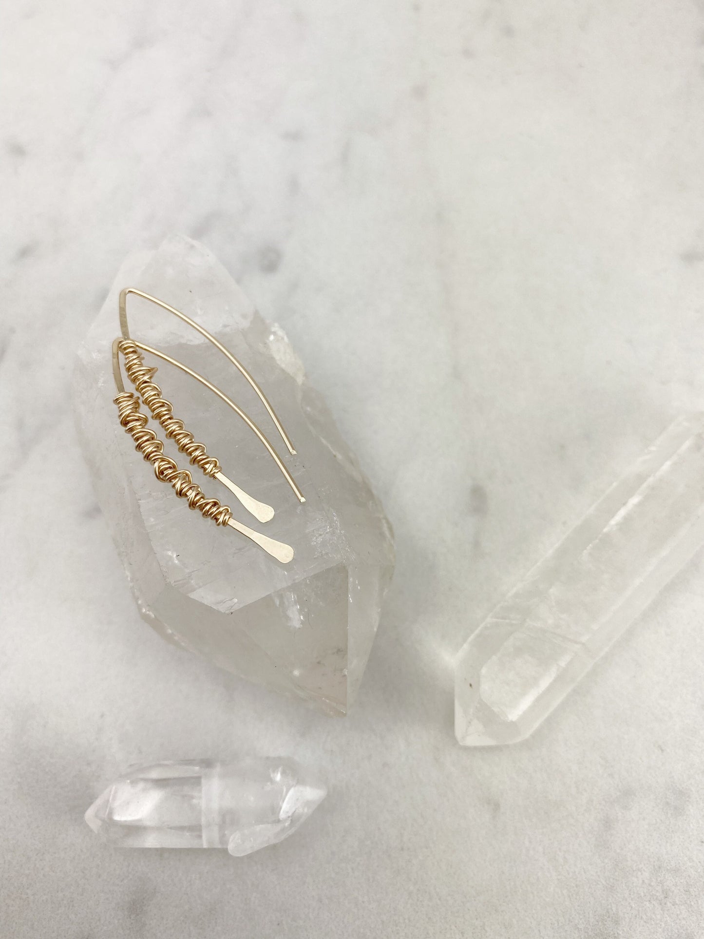 Hammered Gold Boho Threader Earrings with gold wire wrap, minimalist earrings, delicate earrings, threader earrings, open hoops