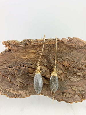 Tourmalinated Quartz Earrings, gold wire wrapped earrings, tourmalinated quartz drop earrings, boho earrings, tourmalinated quartzearrings