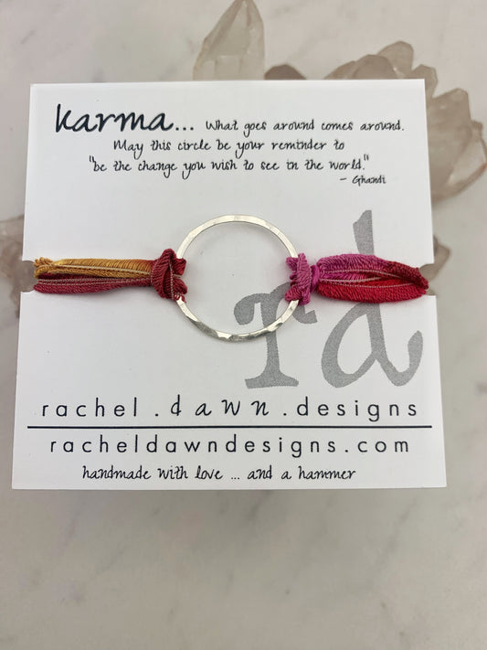 Sterling Silver Karma Bracelet, red silk, friendship bracelet, eternity ring, silver circle bracelet, dainty bracelet, hoop bracelet