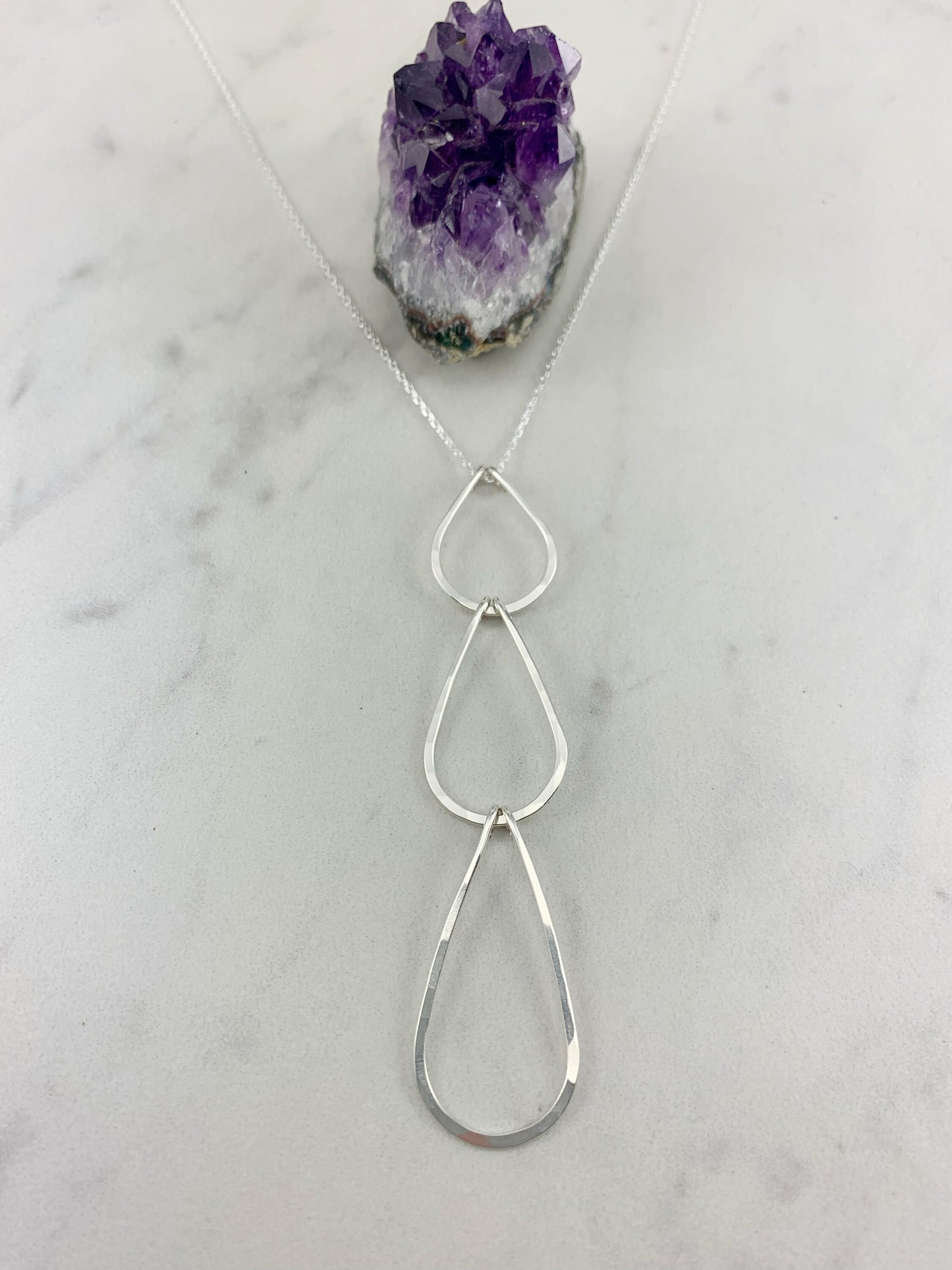3-Tier Sterling Silver Waterfall Necklace, geometric jewelry, teardrop necklace, dainty necklace, boho jewelry