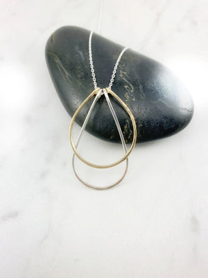 Yellow Gold and Sterling Silver Arches Necklace, Art Deco Necklace, Mixed Metal Necklace, Gold and Silver Necklace, Teardrop Necklace
