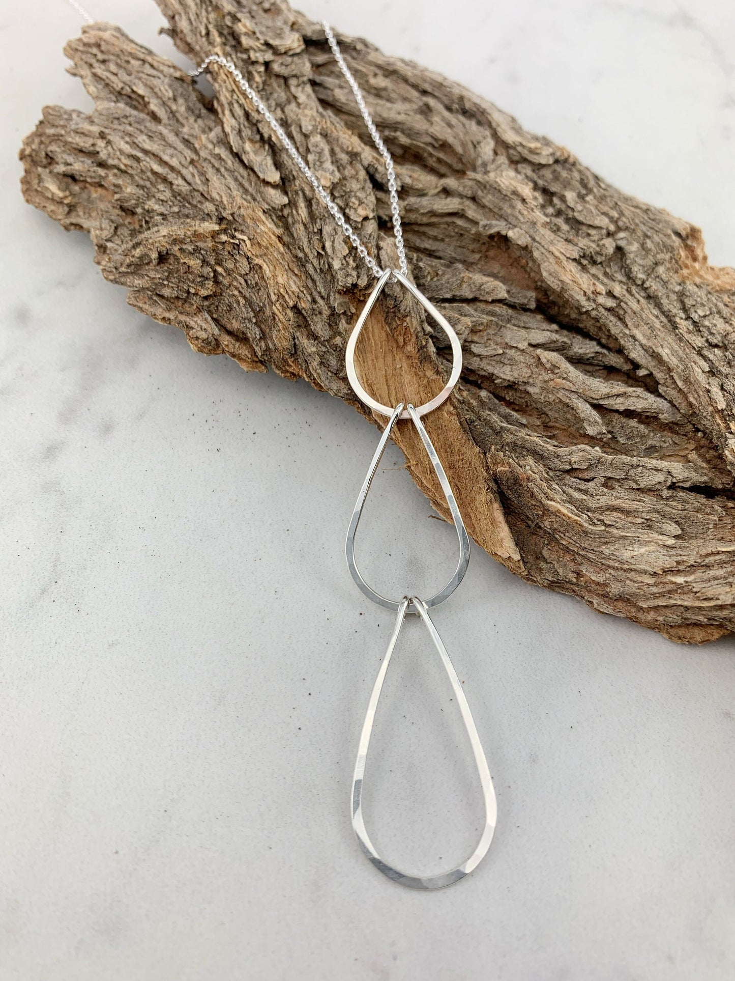 3-Tier Sterling Silver Waterfall Necklace, geometric jewelry, teardrop necklace, dainty necklace, boho jewelry