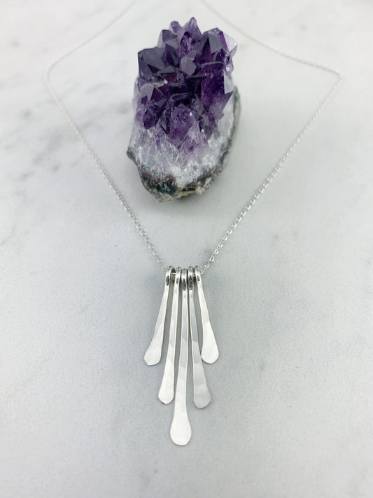 Silver Fringe Necklace | Everyday Necklace | Handmade Fringe Pendant | Sunburst Necklace | Layering Necklace | Sterling Silver