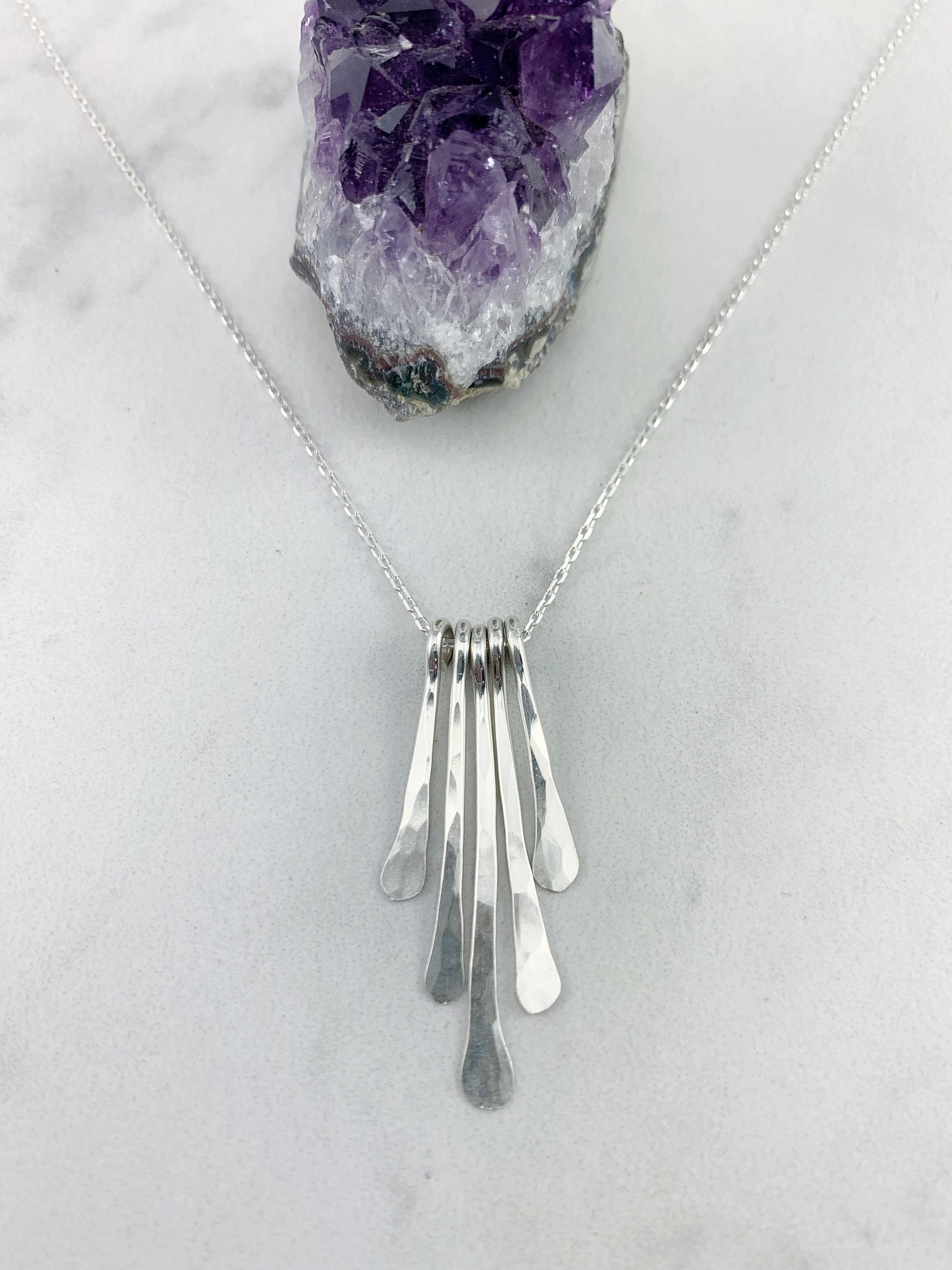 Silver Fringe Necklace | Everyday Necklace | Handmade Fringe Pendant | Sunburst Necklace | Layering Necklace | Sterling Silver