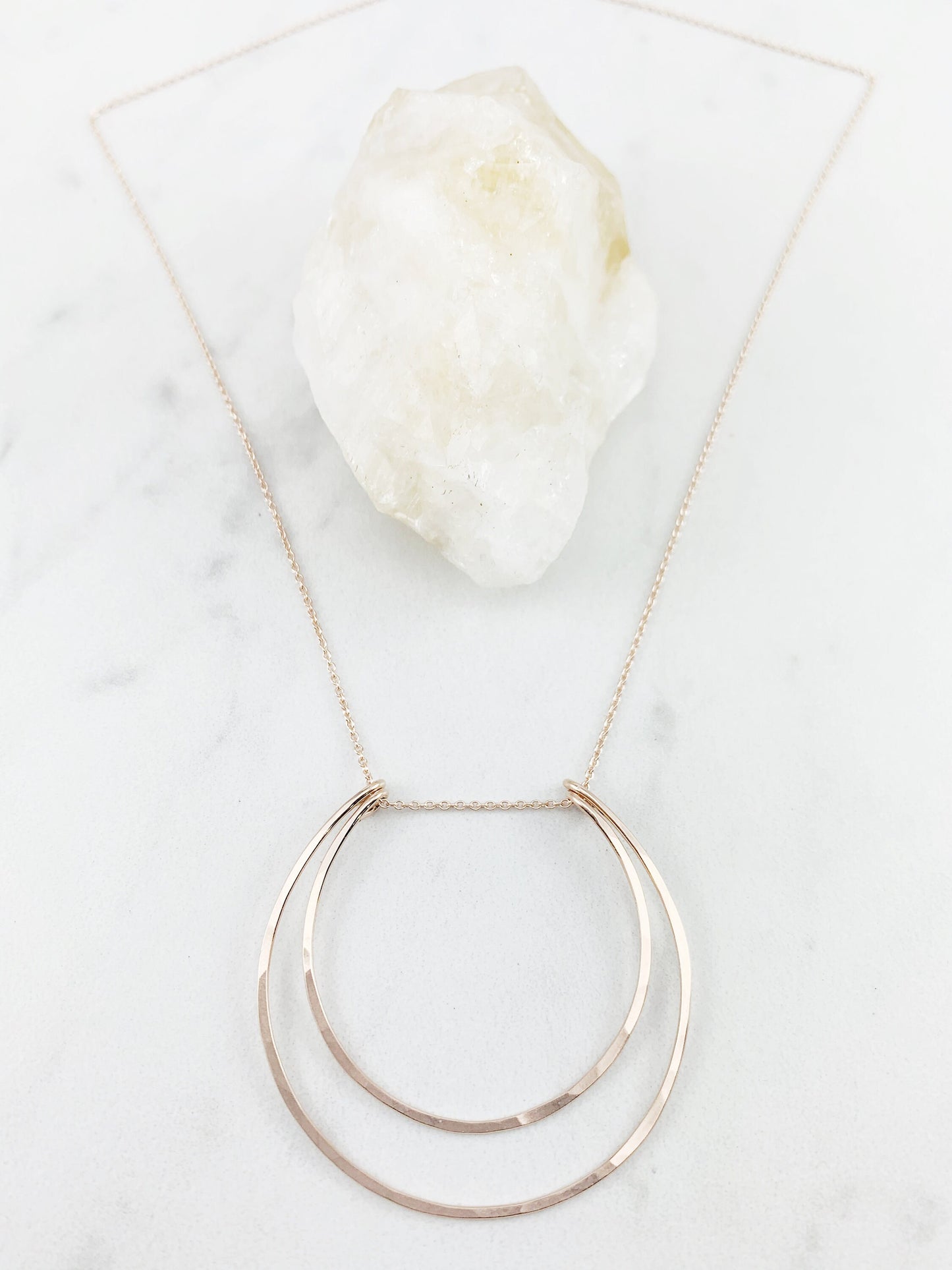 Rose Gold Crescent Moon Necklace | 14k Rose Gold Fill | Boho Moon Necklace | Celestial Jewelry | Open Circles Pendant | Moon Necklace | Hoop Necklace | Hammered Pendant