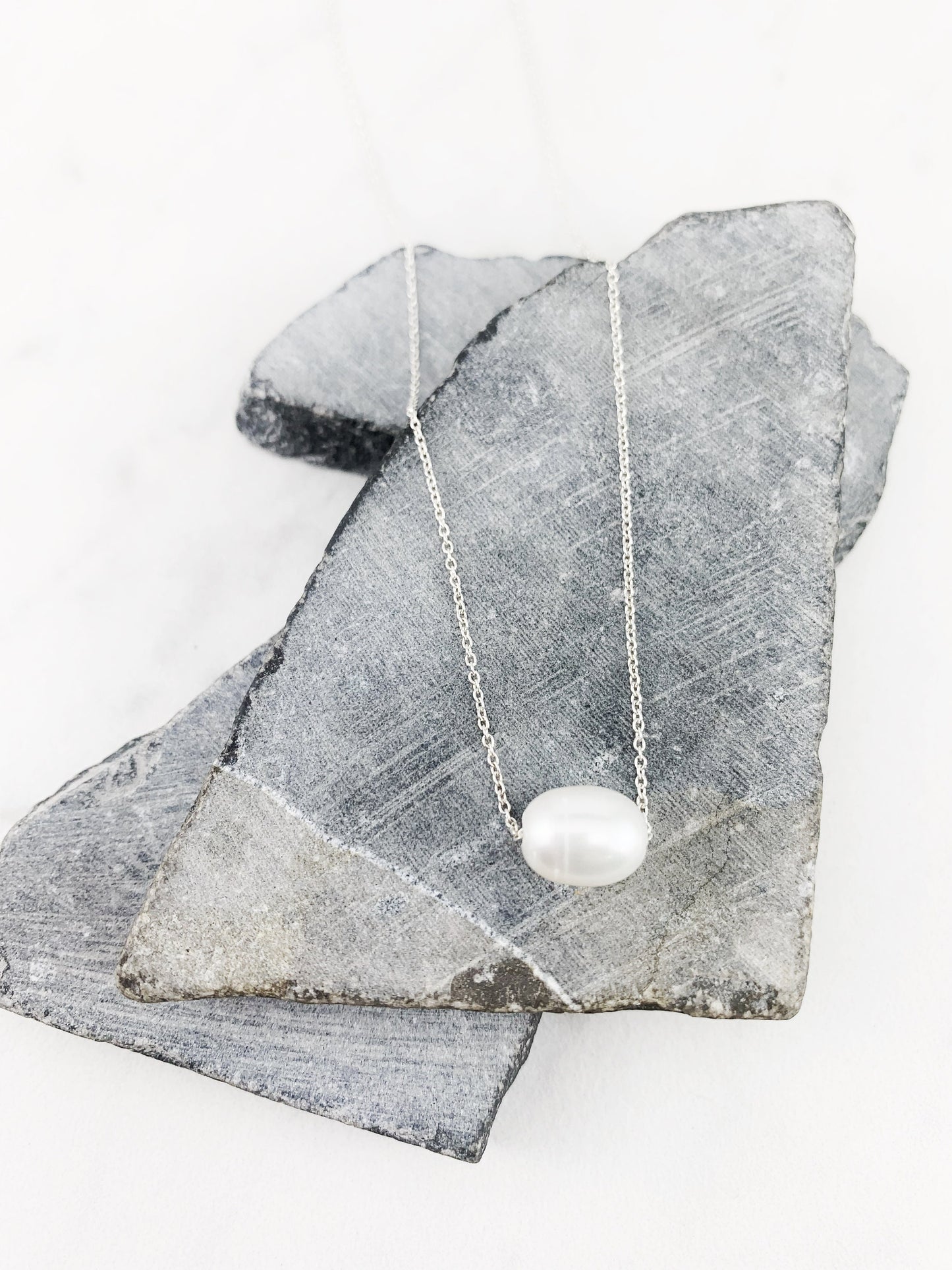 Silver Floating Pearl Necklace, minimalist necklace, dainty pendant