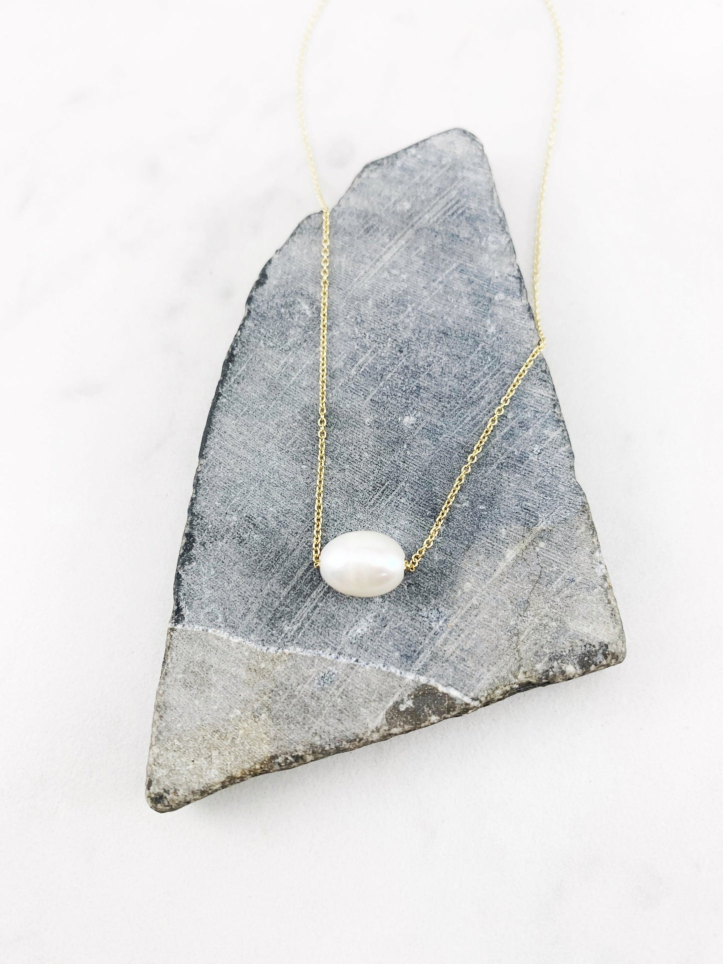 Gold Floating Pearl Necklace, minimalist necklace, dainty pendant