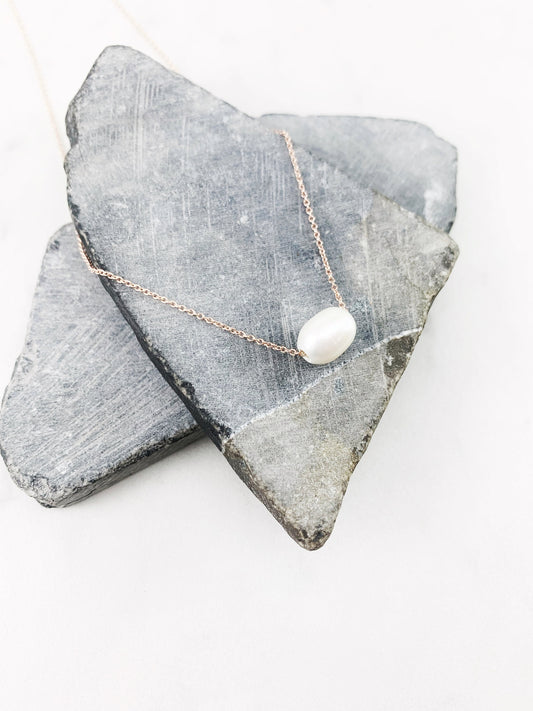 Rose Gold Floating Pearl Necklace, minimalist necklace, dainty pendant