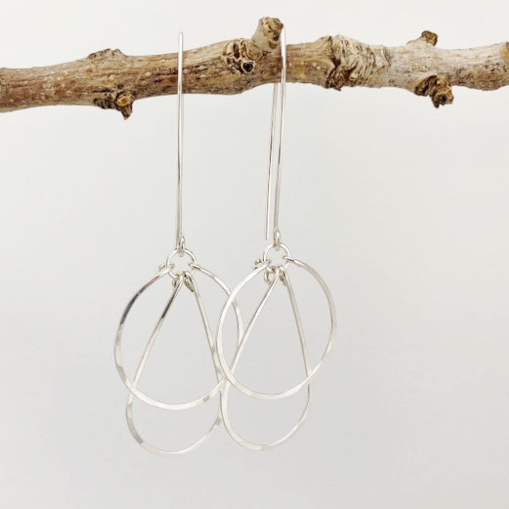 Silver Art Deco Hoops | Teardrop Earrings | Geometric Earrings | Statement Earrings | Hammered Hoops | Sterling Silver