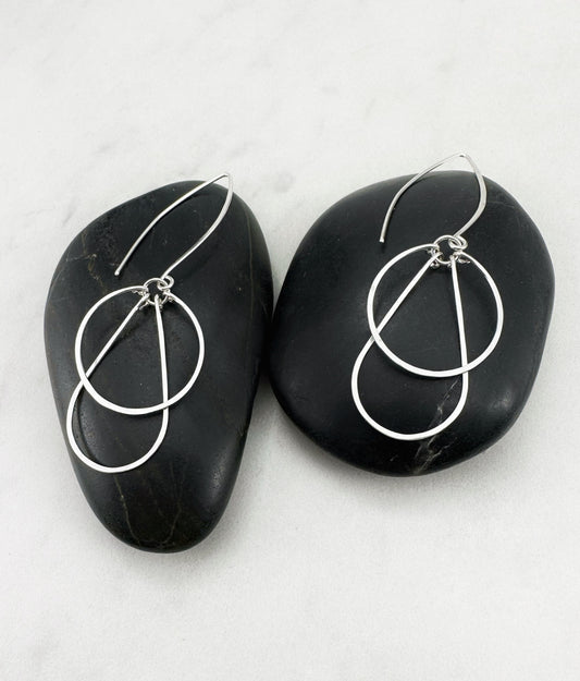 Silver Art Deco Hoops | Teardrop Earrings | Geometric Earrings | Statement Earrings | Hammered Hoops | Sterling Silver