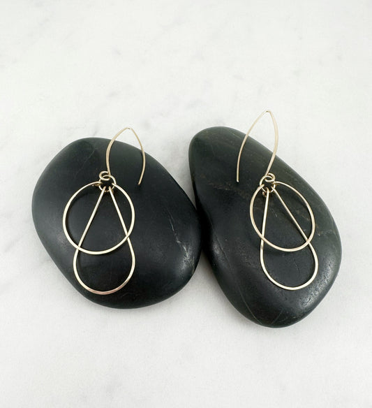 Gold Art Deco Earrings | Teardrop Earrings | Geometric Earrings | Statement Earrings | Hammered Hoops