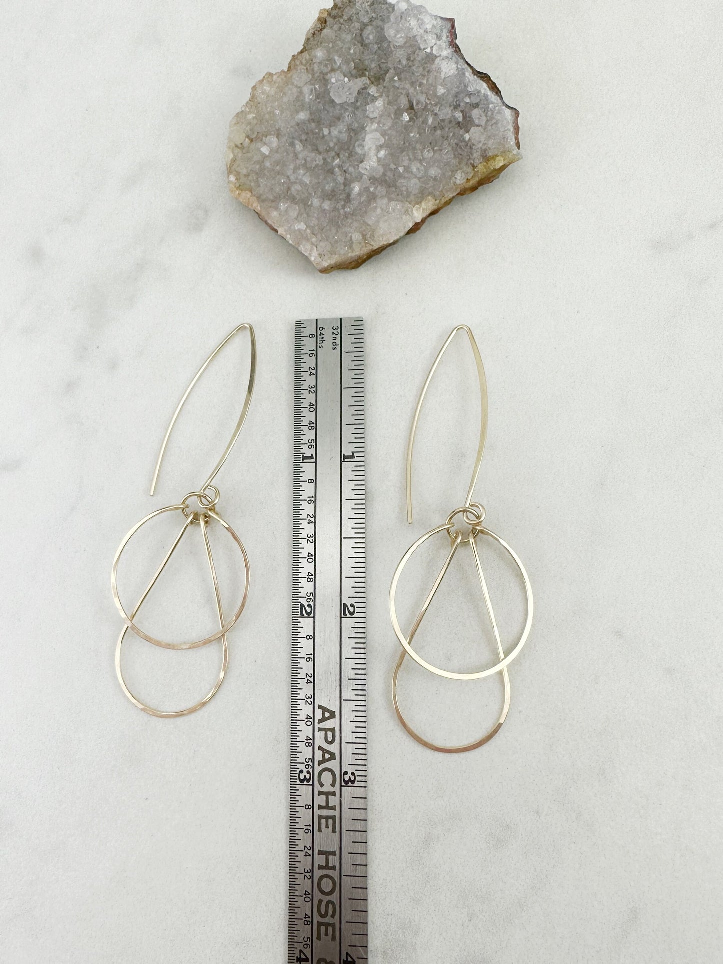 Gold Art Deco Earrings | Teardrop Earrings | Geometric Earrings | Statement Earrings | Hammered Hoops
