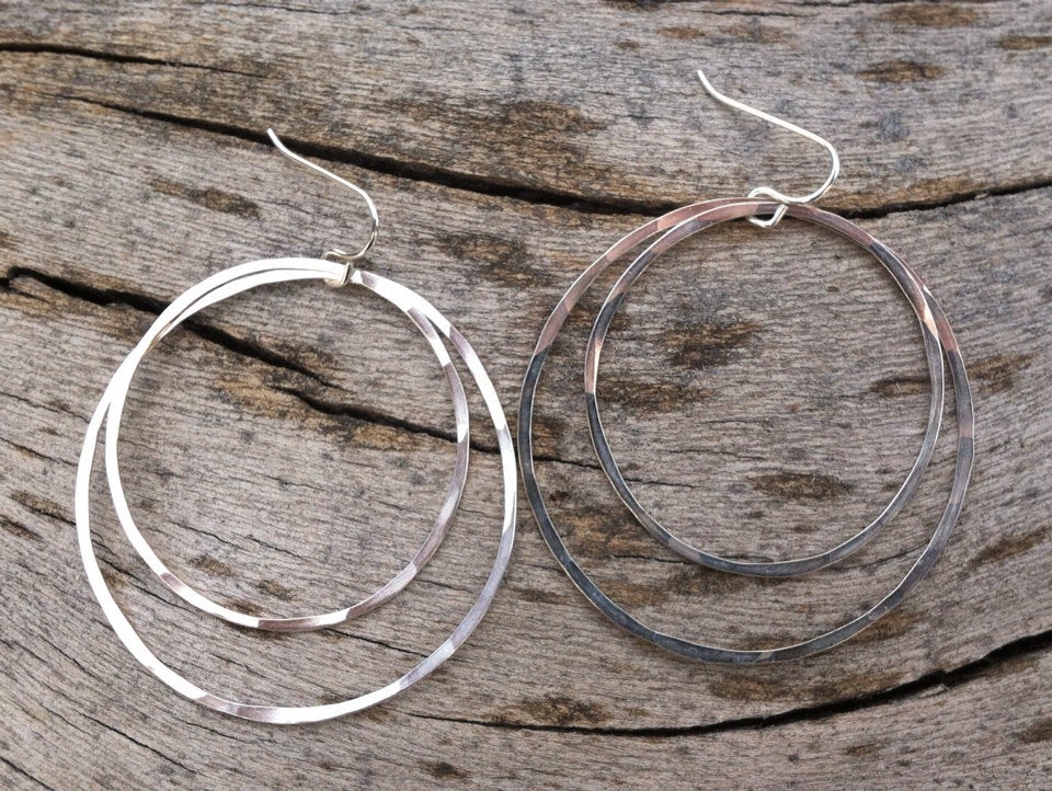 Large Silver Double Hoop Earrings | Silver Hoop Earrings | Boho Hoops | Hammered Hoops | Handmade Silver Earrings | Open Hoops | Lightweight Earrings