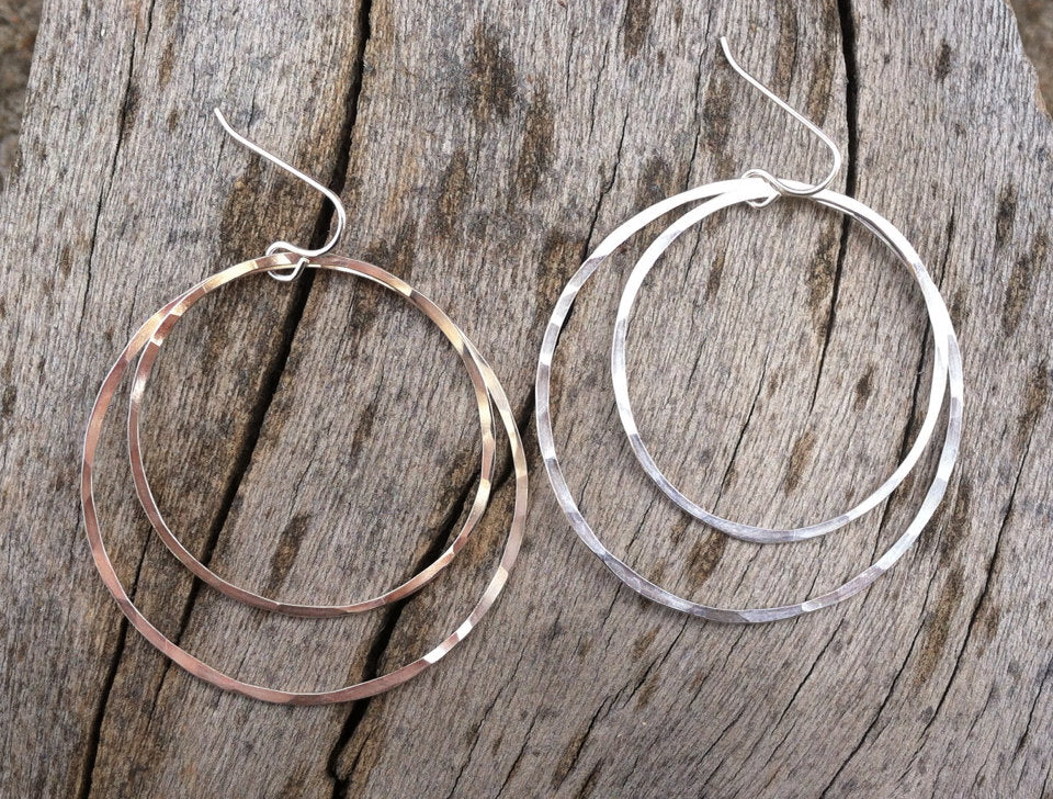Large Silver Double Hoop Earrings | Silver Hoop Earrings | Boho Hoops | Hammered Hoops | Handmade Silver Earrings | Open Hoops | Lightweight Earrings