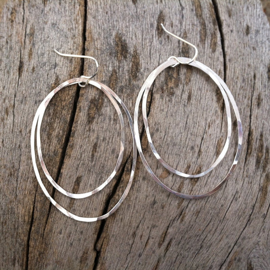Large Silver Double Hoop Earrings | Silver Hoop Earrings | Boho Hoops | Hammered Hoops | Handmade Silver Earrings | Open Hoops | Lightweight Earrings