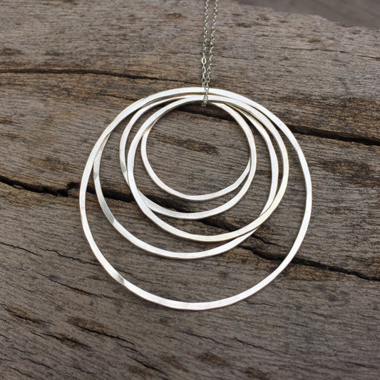 Silver Hammered Five Circle Necklace | Karma Necklace | Circle Pendant | Hammered Circle Necklace | Family Necklace | Generations Necklace | Mother Necklace