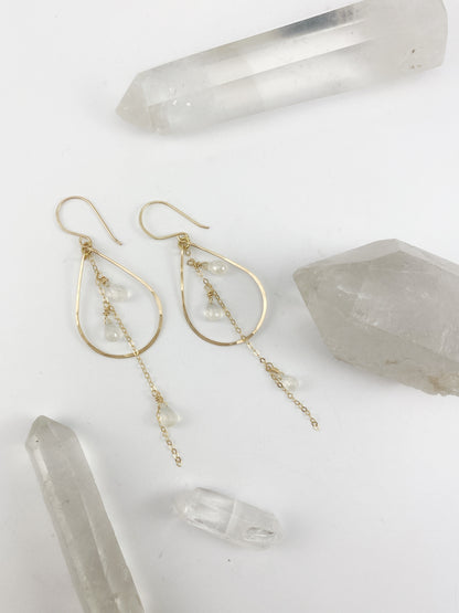 Gold Moonstone Teardrop Earrings | Teardrop Hoops | Geometric Earrings | Moonstone Earrings | Minimalist Earrings | Boho Teardrop Earrings | 14 K Gold Fill