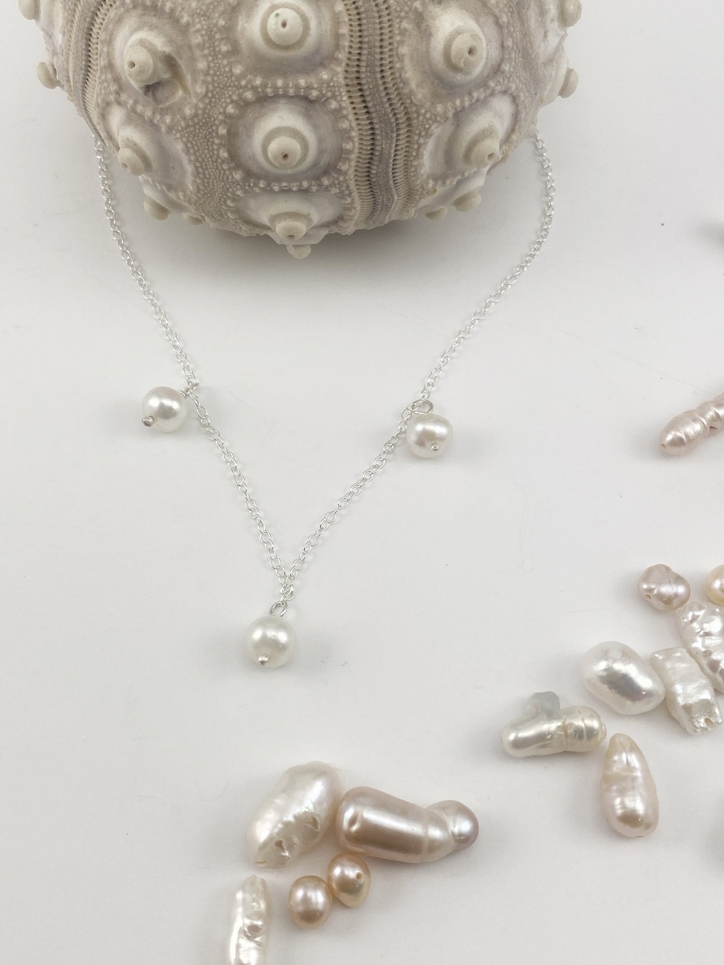 Silver Scalloped Pearl Necklace