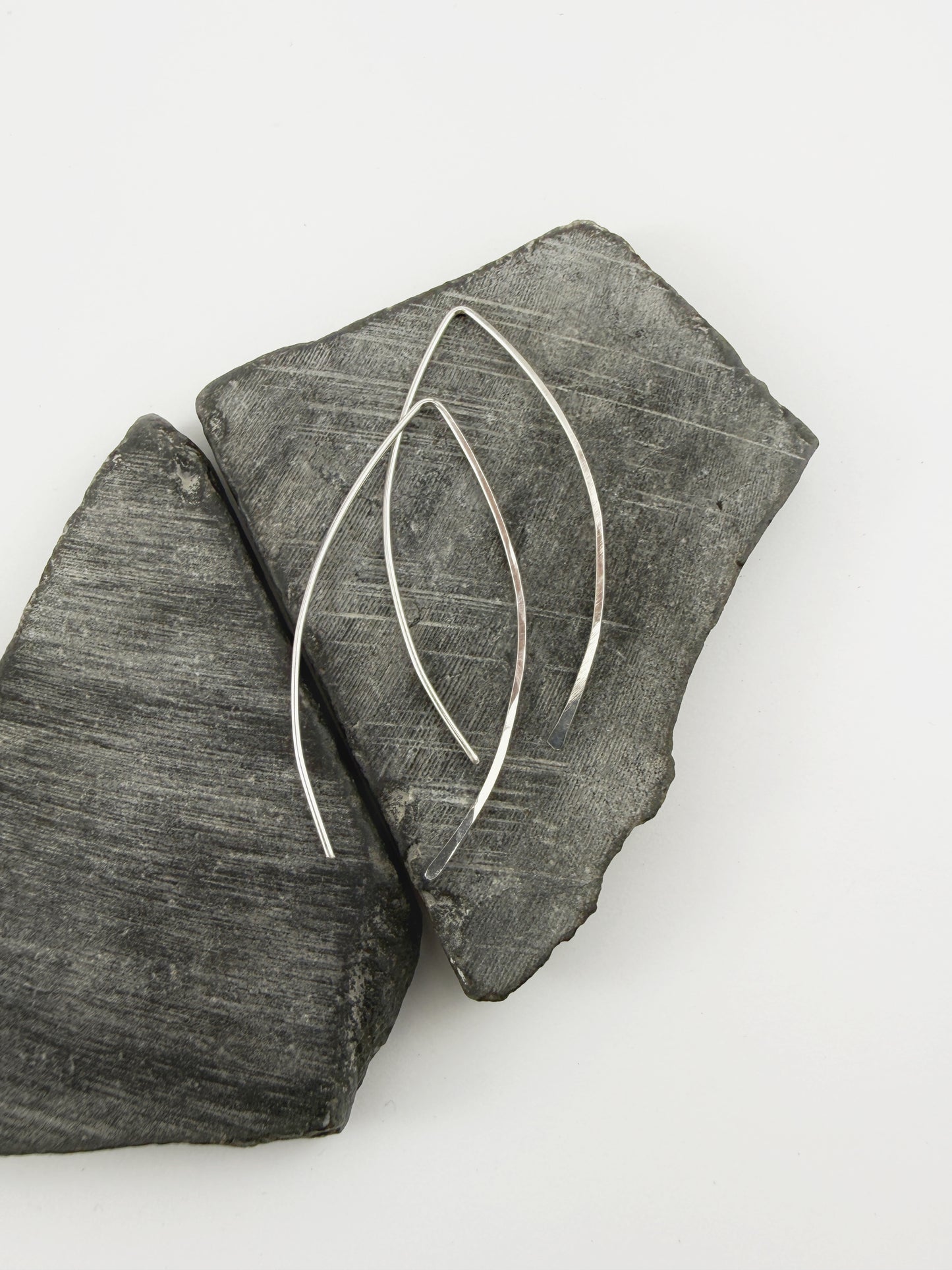 Sterling Silver Marquis Threader Earrings | Arc Earrings | Boho Threaders | Sterling Silver Pull Through Earrings | Handmade Hammered Earrings