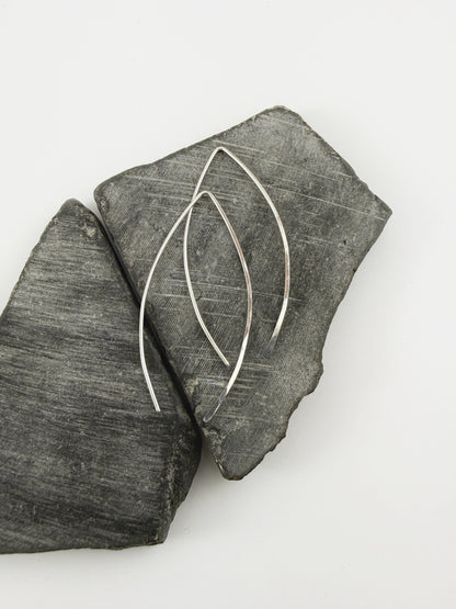 Sterling Silver Marquis Threader Earrings | Arc Earrings | Boho Threaders | Sterling Silver Pull Through Earrings | Handmade Hammered Earrings