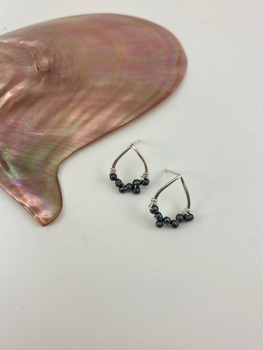 Silver Teardrop Studs with Woven Pearls