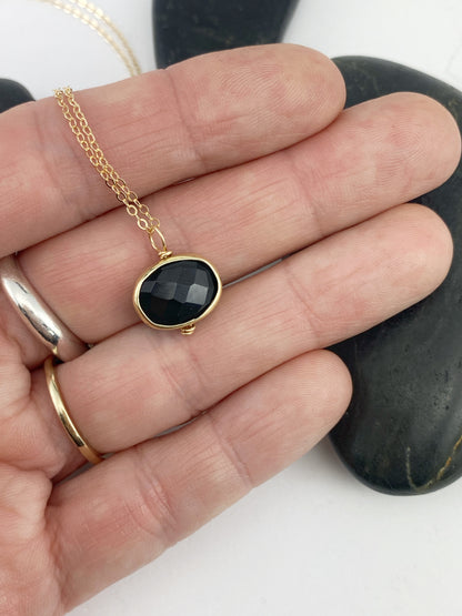 Faceted Onyx Necklace | Gold Necklace | Onyx Bezel Necklace | Boho Necklace | Birthstone Jewelry | July Birthday | Onyx Jewelry