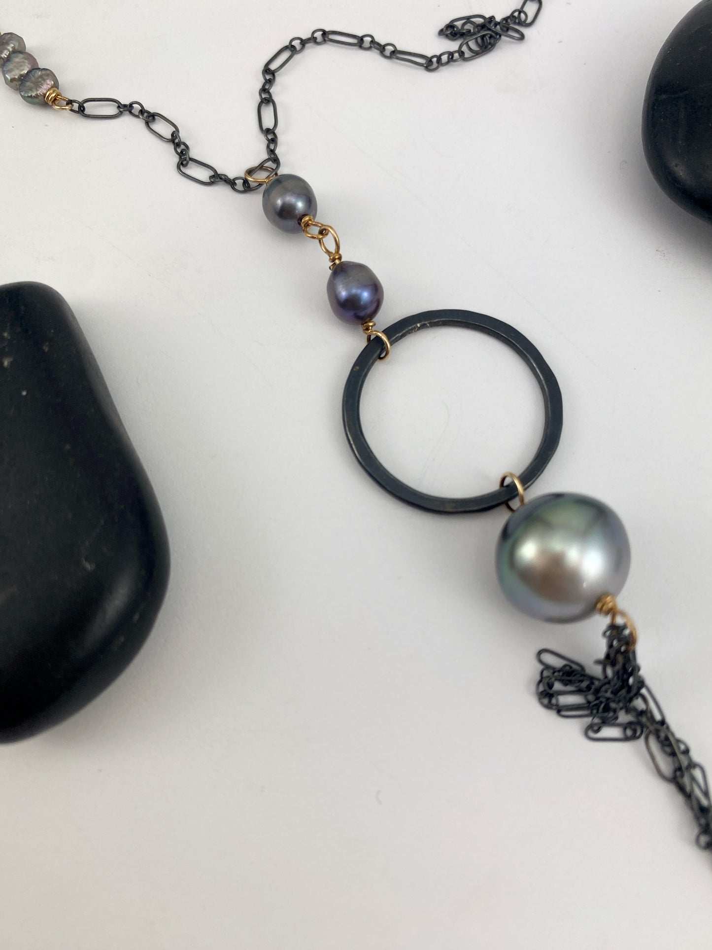 Mixed Metal Tahitian Pearl Fringe Necklace