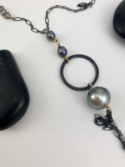 Mixed Metal Tahitian Pearl Fringe Necklace