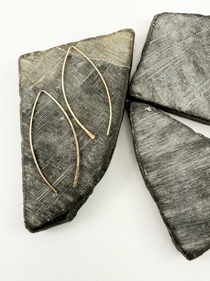 Gold Marquis Threader Earrings | Arc Earrings | Boho Threaders | Gold Pull Through Earrings | 14 k Gold Fill | Handmade Hammered Earrings