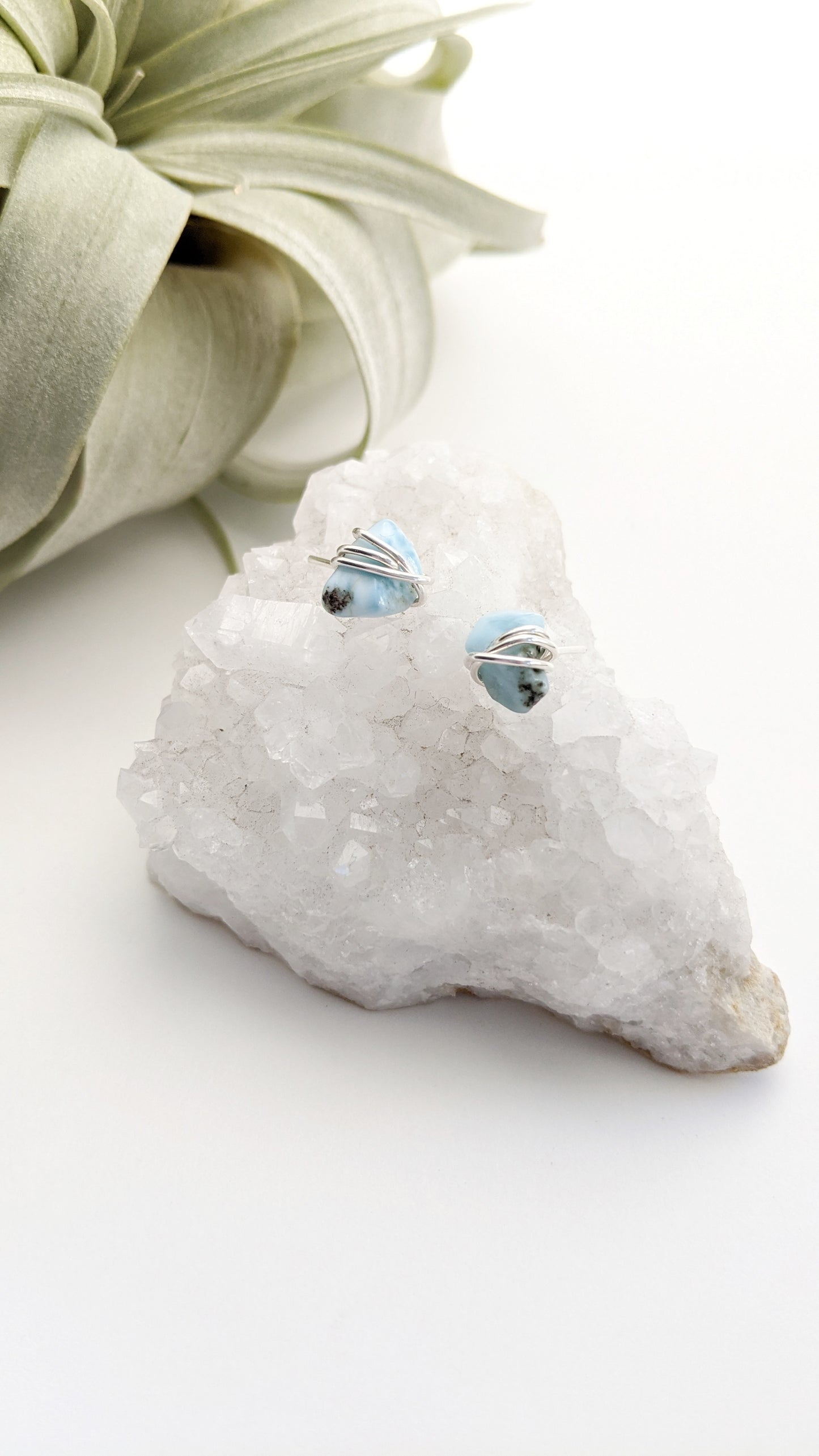 Silver Wrapped Larimar Stud Earrings | Boho Studs | Gemstone Posts | Dainty Earrings | Minimalist Earrings | Crystal Earrings | Healing Crystals