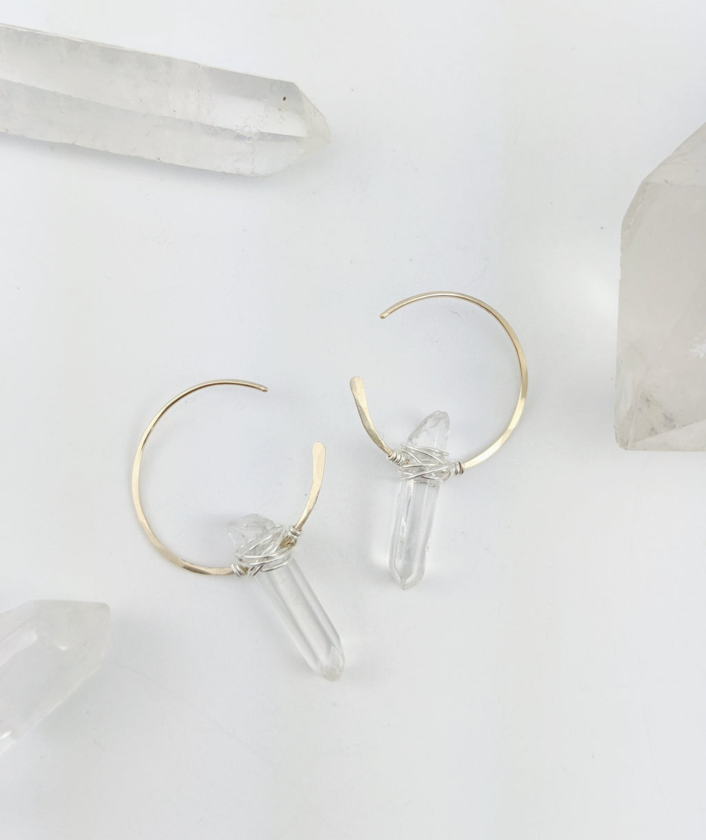 Gold Crystal Spike Hoops with Sterling Silver Wraps