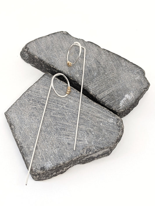 Sterling Silver and Gold Wrapped Hoop Post Earrings