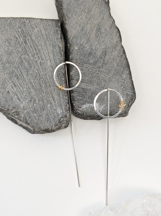 Sterling Silver and Gold Wrapped Hoop Post Earrings