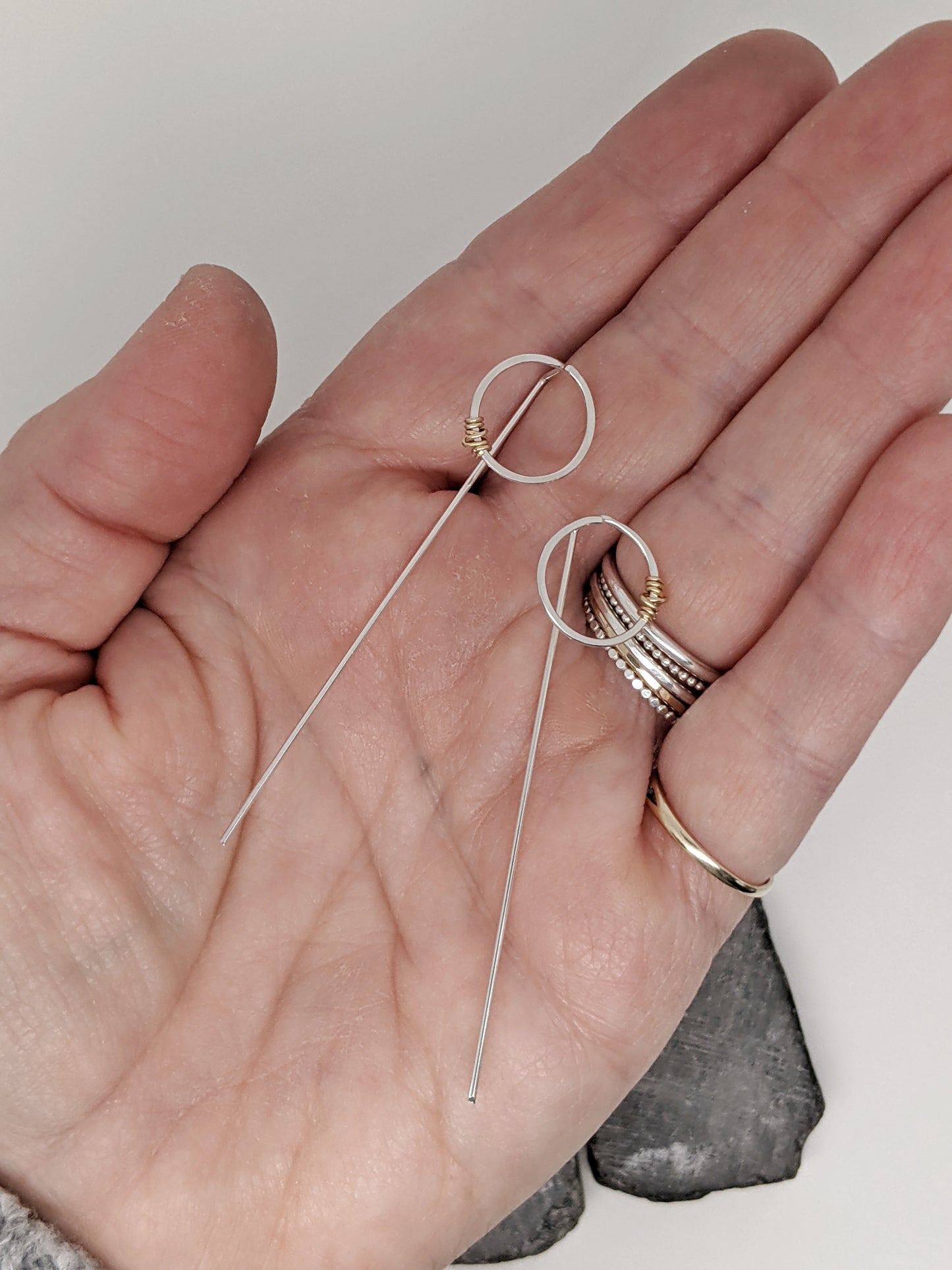 Sterling Silver and Gold Wrapped Hoop Post Earrings