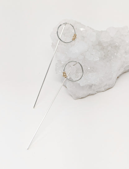 Sterling Silver and Gold Wrapped Hoop Post Earrings