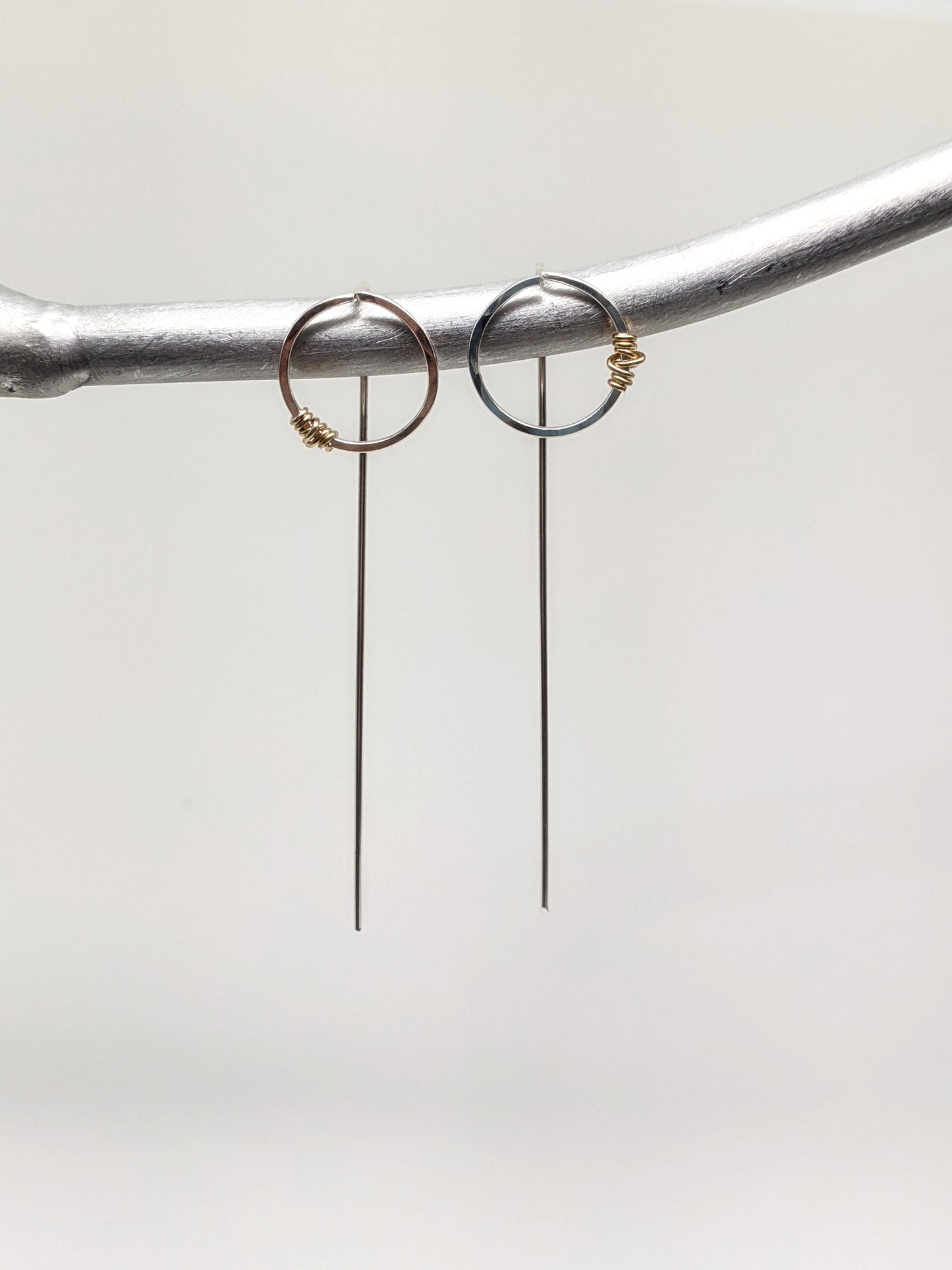 Sterling Silver and Gold Wrapped Hoop Post Earrings