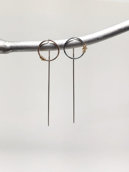 Sterling Silver and Gold Wrapped Hoop Post Earrings