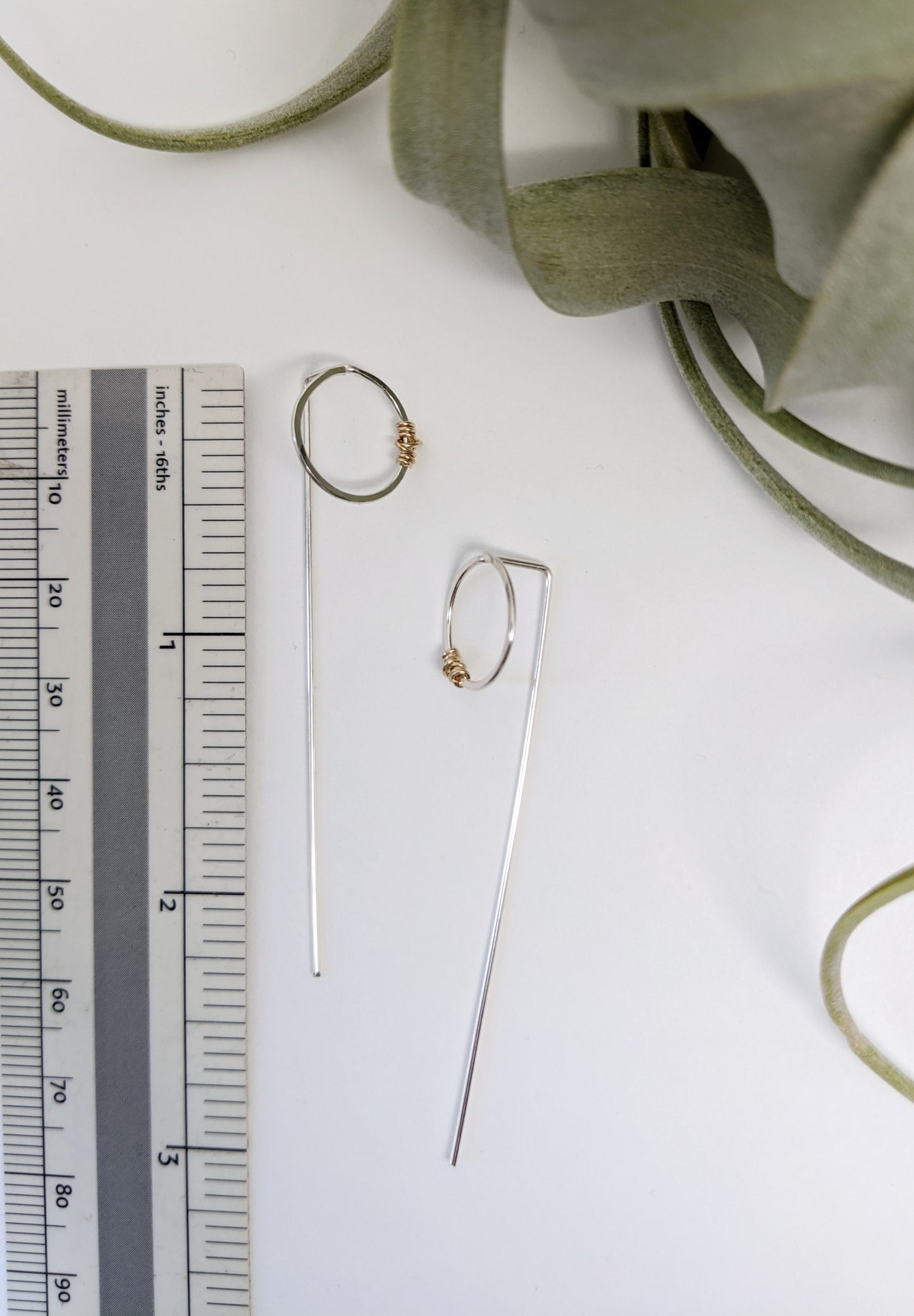 Sterling Silver and Gold Wrapped Hoop Post Earrings