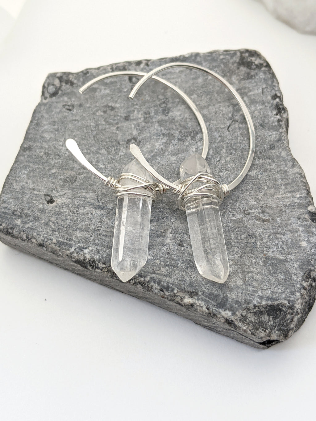 Silver Crystal Spike Hoops | Crystal Earrings | Boho Hoops | Healing Crystals | Dainty Earrings | Hammered Earrings | Edgy Earrings | Modern Earrings | Hoop Earrings